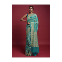 Ocean Green Banarasi Saree In Georgette With Weaved Buttis Along With Kundan Work Online - Kalki Fashion