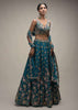 Ocean Green Lehenga Choli In Raw Silk With Colorful Resham Embroidered Spring Blossoms