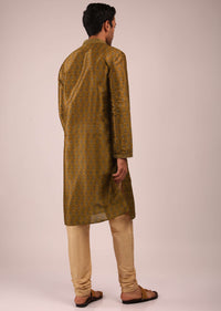 Ochre Kurta Set In Silk With Block Printed Buttis