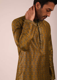 Ochre Kurta Set In Silk With Block Printed Buttis