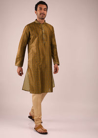 Ochre Kurta Set In Silk With Block Printed Buttis