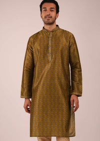 Ochre Kurta Set In Silk With Block Printed Buttis