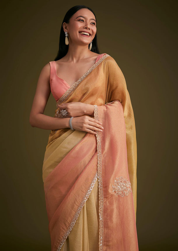 Ochre Yellow Triple Tone Tissue Saree