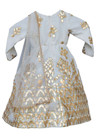 Off White Anarkali Suit In Georgette With Gotta Patch Embroidered Ethnic Pattern By Fayon Kids