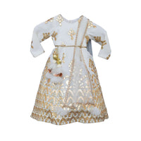 Off White Anarkali Suit In Georgette With Gotta Patch Embroidered Ethnic Pattern By Fayon Kids