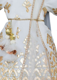 Off White Anarkali Suit In Georgette With Gotta Patch Embroidered Ethnic Pattern By Fayon Kids