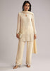 Off White Beaded Short Kurti Pant Set With Dupatta