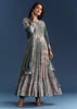 Off White Blue Printed Muslin Anarkali With Dupatta