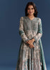 Off White Blue Printed Muslin Anarkali With Dupatta