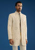 Off White Crush Tissue Sherwani Set With Beads And Cutdana Work