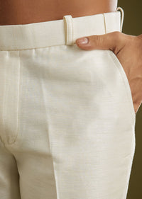 Off White Indo Western Set With Mirror And Thread Work On Silk