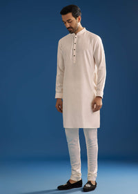 Off White Kurta Jacket Set With Machine Embroidery