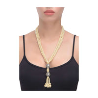 Off White Pearls Multi Strand Necklace With Dangling Stone And Kundan Embellished Beads Online - Kalki Fashion