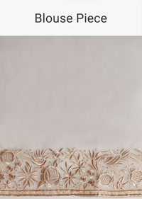 Off White Saree In Georgette With Resham Embroidered Floral Jaal Online - Kalki Fashion