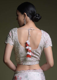 Off White Saree In Organza With Floral Print And Matching Sequins Embellished Blouse Online - Kalki Fashion