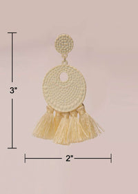 Off white self carved  earrings with thread tassels