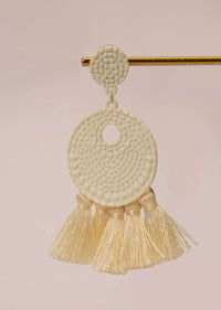 Off white self carved  earrings with thread tassels