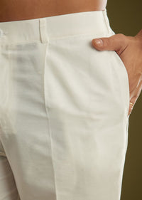 Off White Silk Kurta Set With Embroidered Yoke