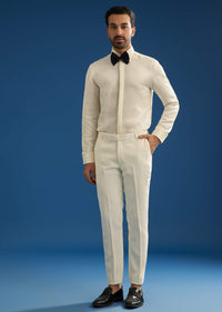 Off White Suiting Blazer Set With Beads And Cutdana Embroidery