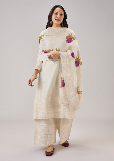 Off White Thread Work Palazzo Set