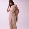 Off-White Saree And Stitched Blouse With Hanging Crystals