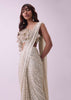 Off-White Pre Stitched Sequins Saree And Blouse With Pearl Finish