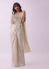 Off-White Pre Stitched Sequins Saree And Blouse With Pearl Finish