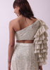 Off-White Pre Stitched Sequins Saree And Blouse With Pearl Finish