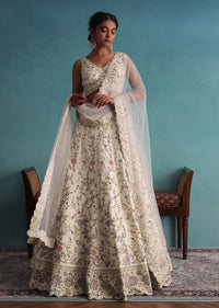 Off White 12 Kali Bridal Embroidered Lehenga In Raw Silk With Floral Handwork