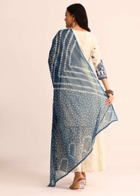 Off White And Blue Palazzo Set With Dupatta In Thread Work