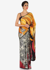 Off white and saree with shaded pallav in floral print only on Kalki