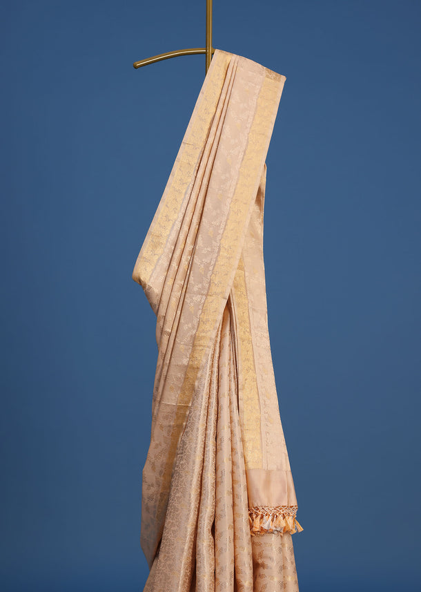 Off White Banarsi Tissue Silk Saree With Self Zari Weave