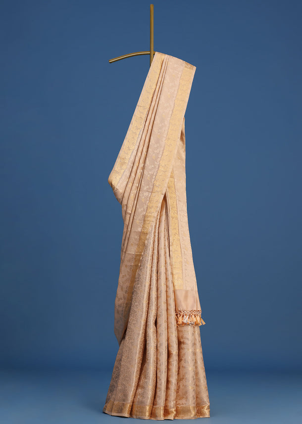 Off White Banarsi Tissue Silk Saree With Self Zari Weave