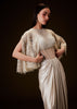 Off White Corset Gown With Sheer Waistline And Embroidered Cape