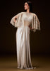 Off White Corset Gown With Sheer Waistline And Embroidered Cape