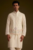 Off White Cotton Silk Jacket Set With Multicolored Floral Embroidery