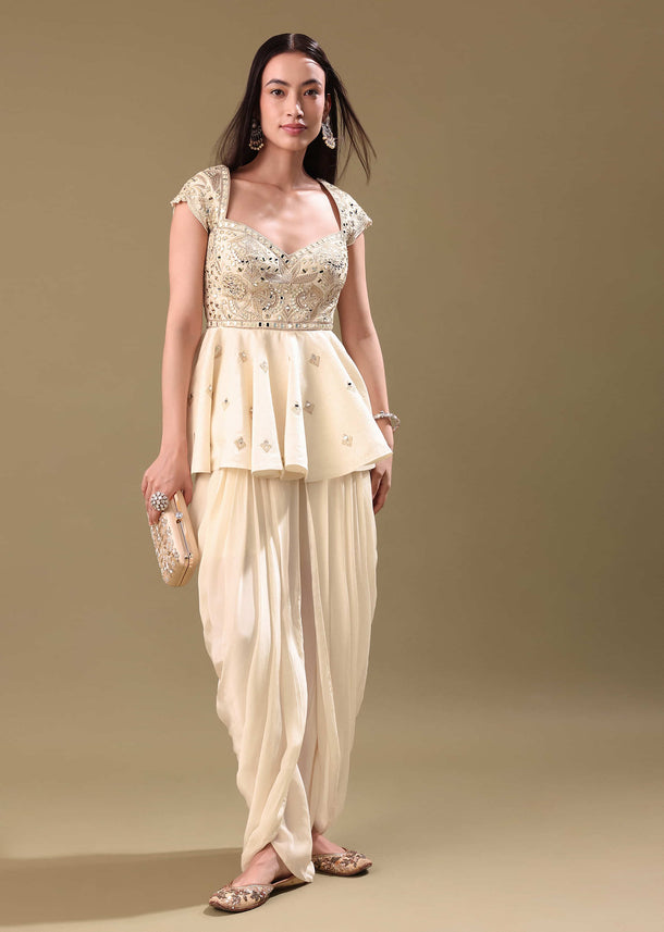 Off White Dhoti With Embroidered Top