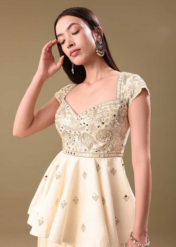 Off White Dhoti With Embroidered Top