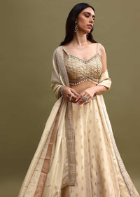 Off White Embroidered Georgette Lehenga Choli Set