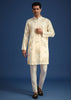 Off White Embroidered Kurta Set With Bandhani Dupatta
