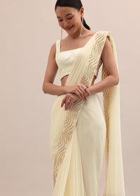 Off White Embroidered Saree With Unstitched Blouse