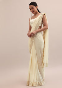 Off White Embroidered Saree With Unstitched Blouse