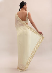 Off White Embroidered Saree With Unstitched Blouse
