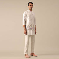 Off White Floral Embroidered Jacket Kurta Set