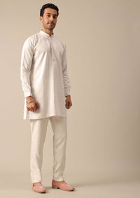 Off White Floral Embroidered Jacket Kurta Set