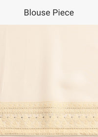 Off White Georgette Chikankari Embroidered Saree With Unstitched Blouse