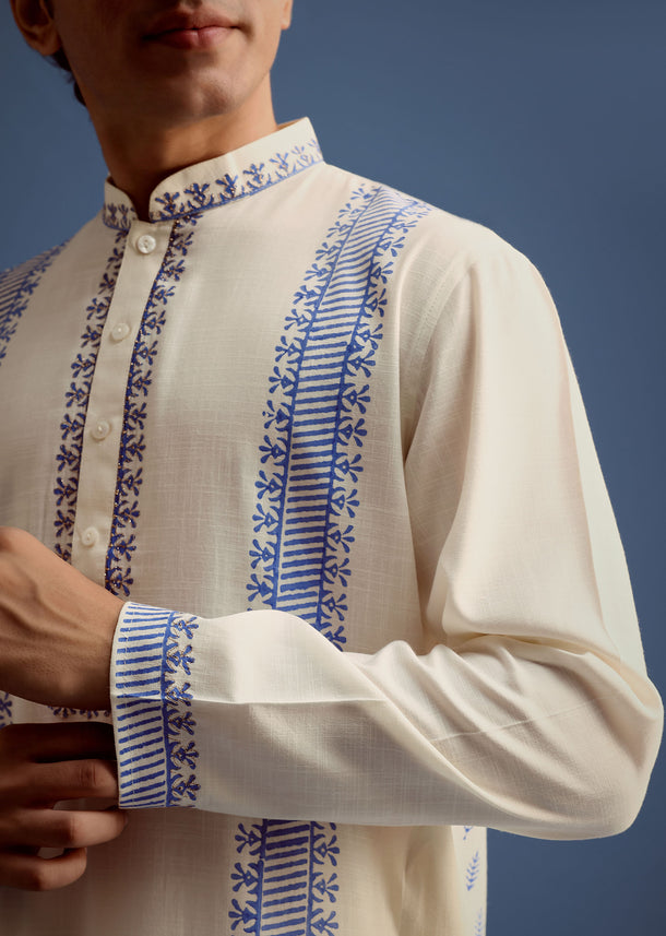 Off White Hand Block Printed Kurta Set