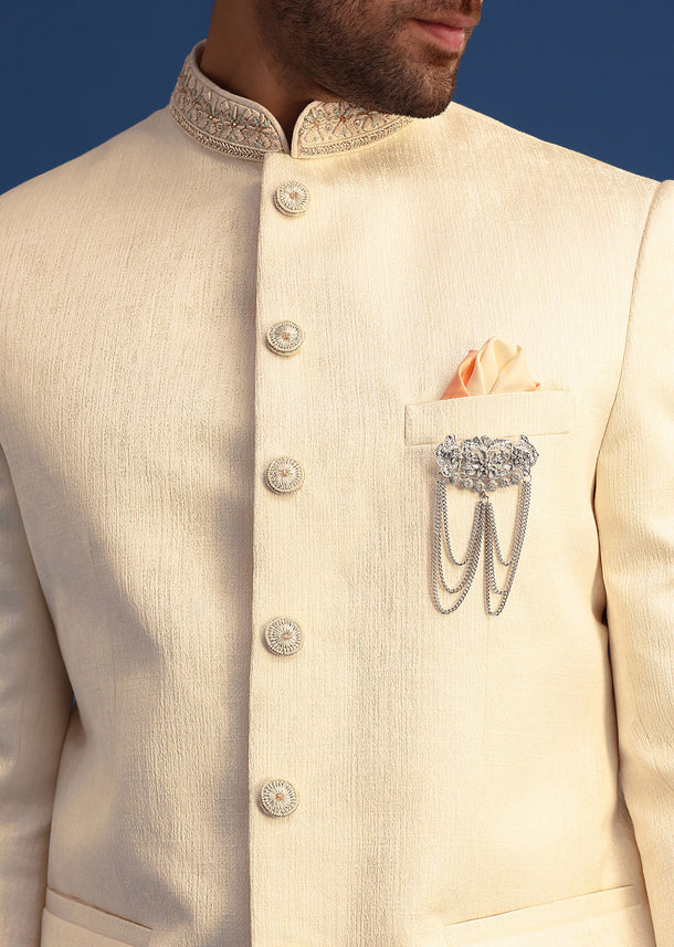 Off White Hand Embroidered Jodhpuri Set