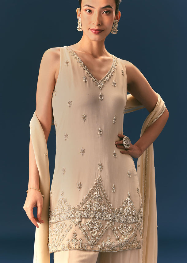Off White Hand Embroidered Sharara Suit With Choker Dupatta