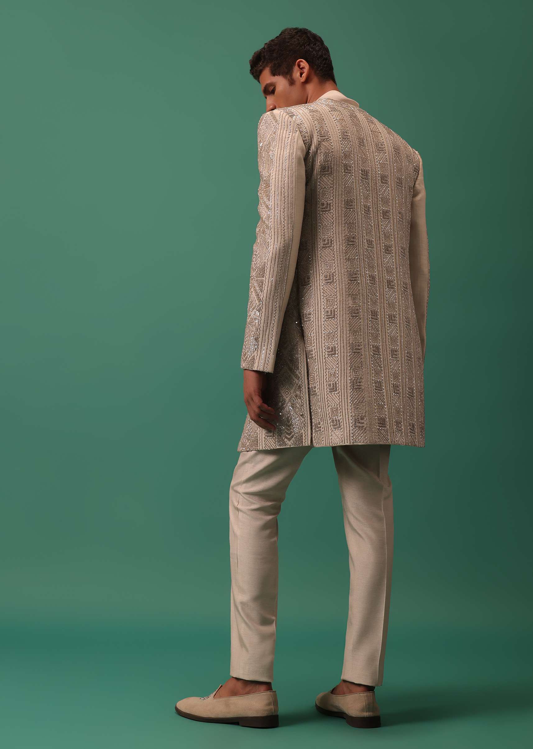 Off White Heavy Hand Embroidered Jacket Kurta Set